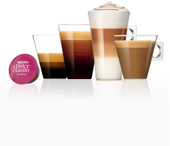 Selection of drinks made with Dolce Gusto coffee pods.